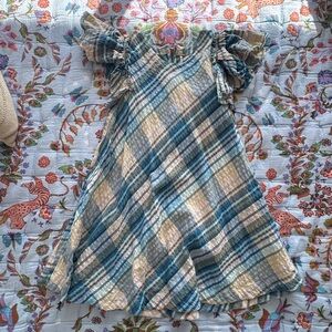 Free People Blue and Cream Plaid Dress